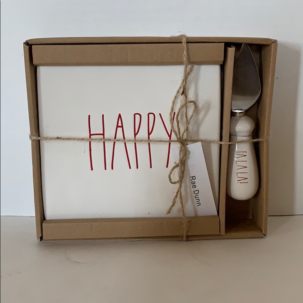 New Rae Dunn “HAPPY” & “FA LA LA” Cheese Plate Set